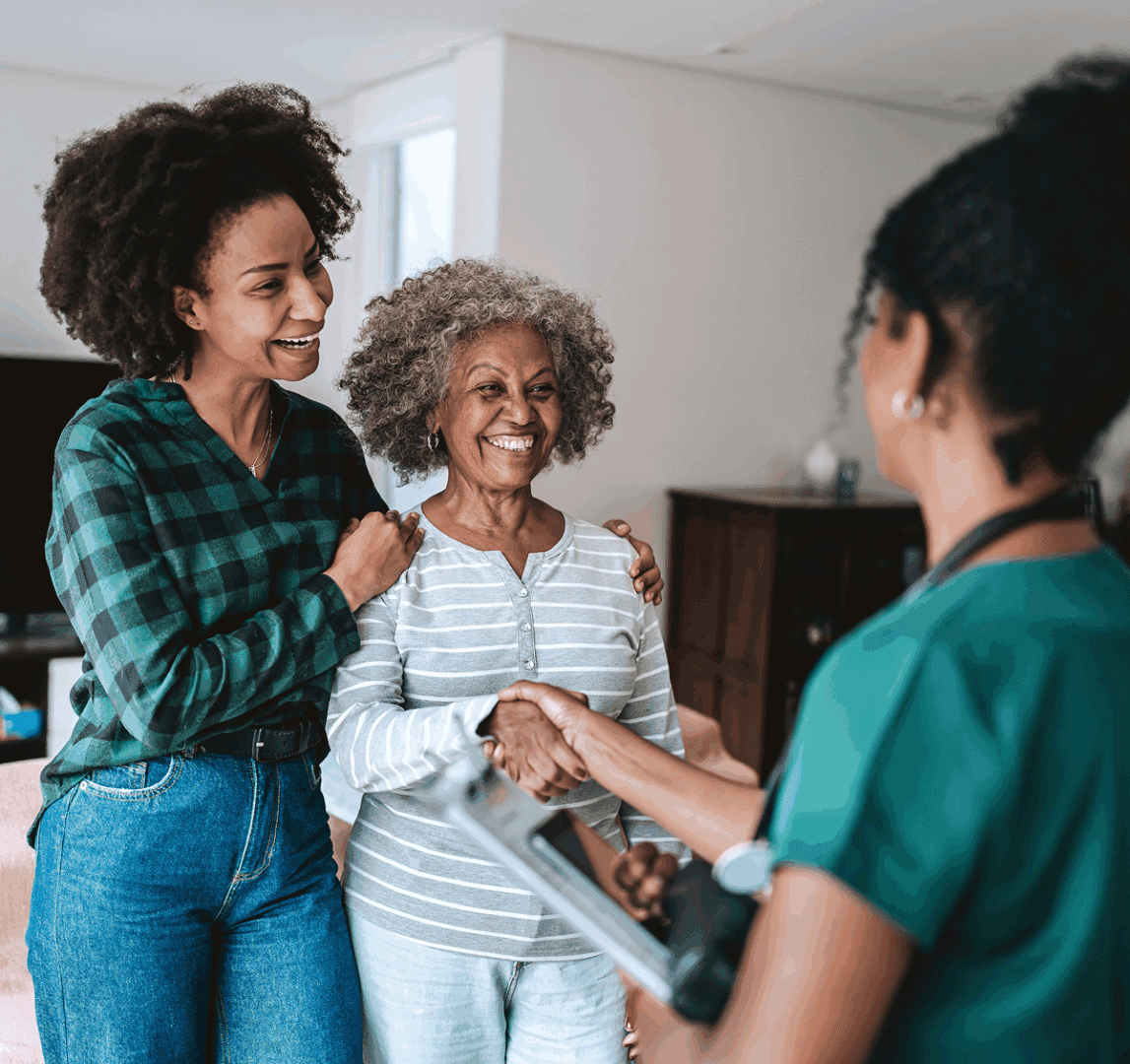 Senior advisor discussing assisted living facilities with a family.