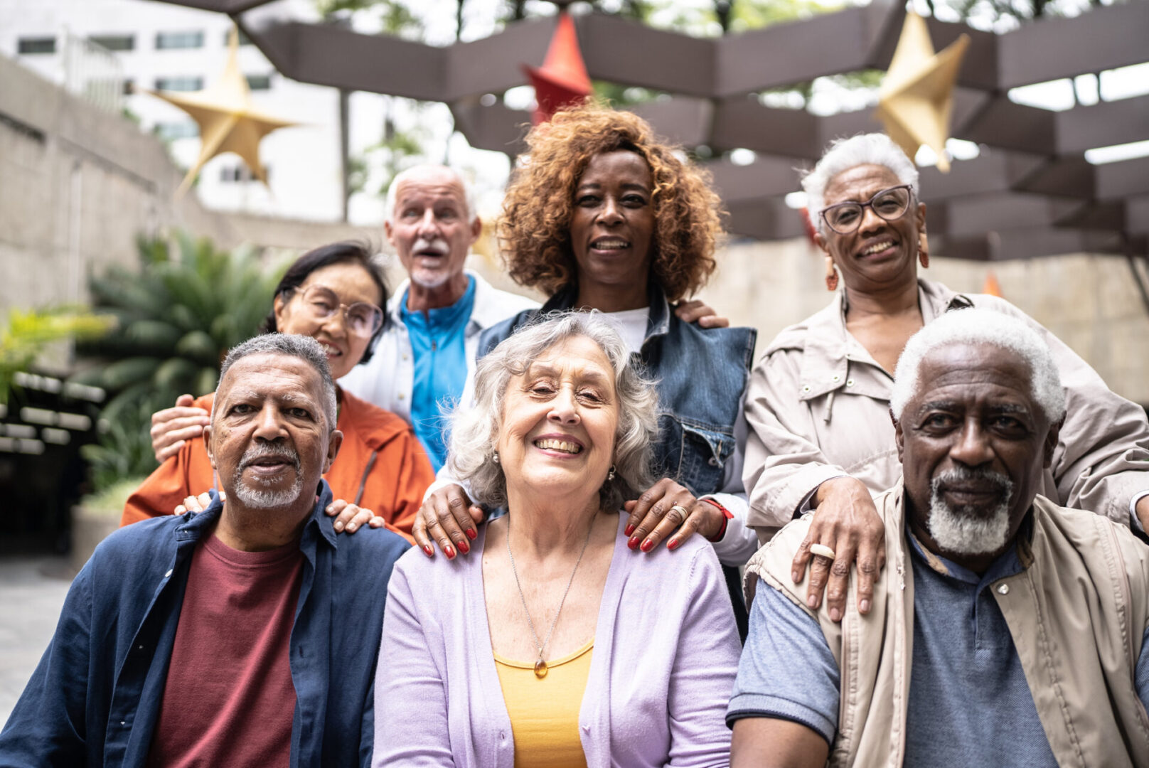 Portrait of senior friends outdoors